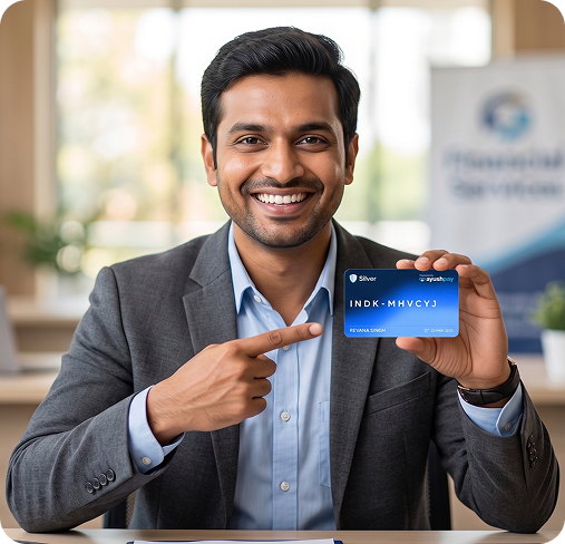 PBPartners agent holding AyushPay card